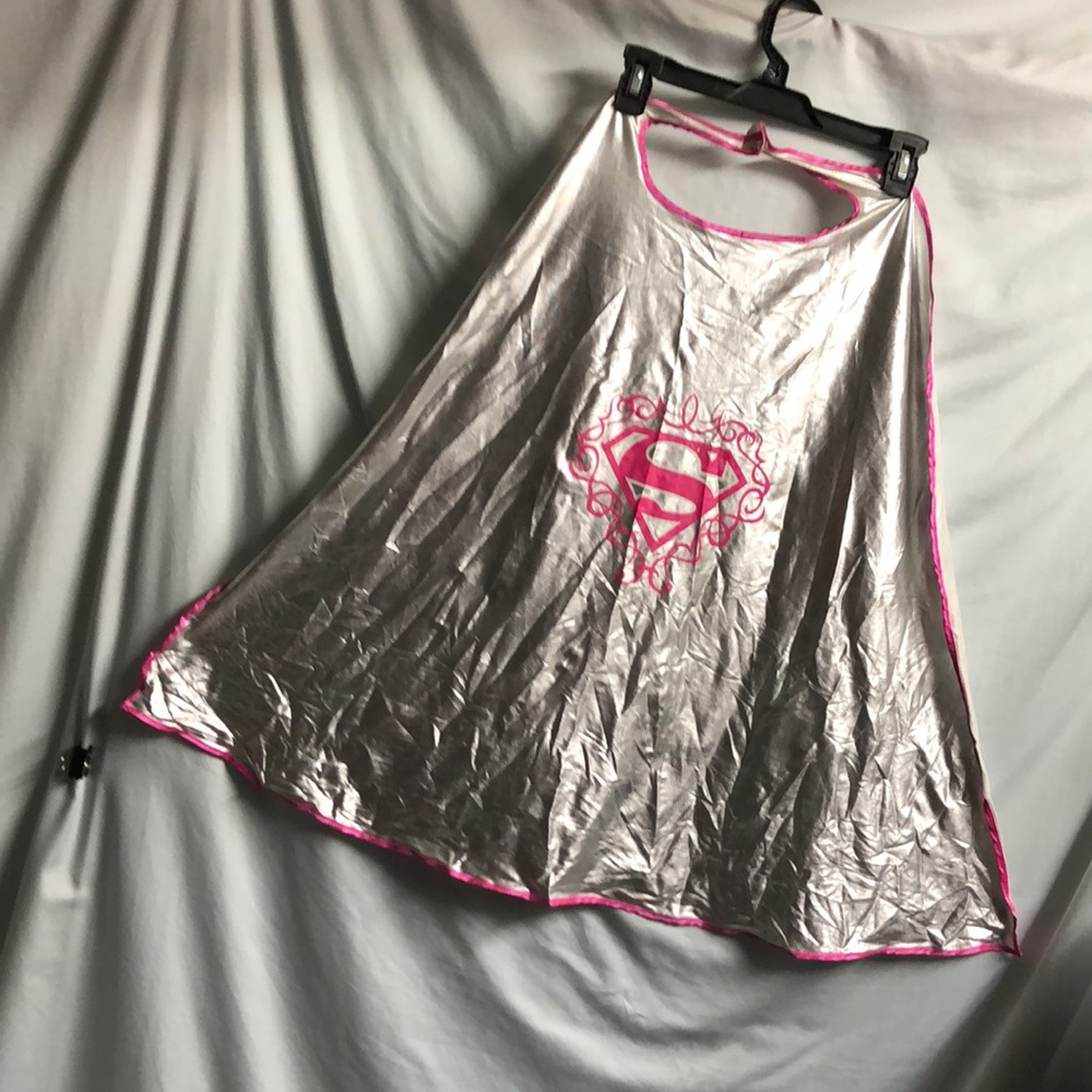 Silver pink trim Supergirl cape six flags Costume For Halloween or dress up